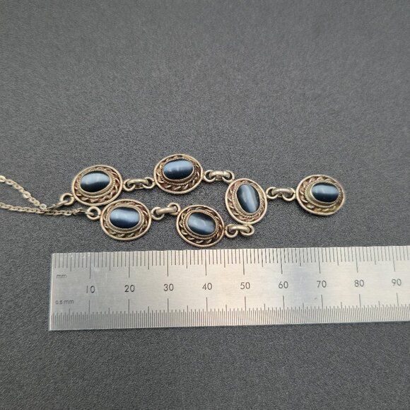 18 Inch Sterling Silver Cat's Eye Gemstones Rustic Necklace A6405 - Picture 7 of 8